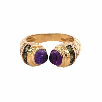 18k Gold Vintage Retro Open Ring With Amethyst Peridot and Diamonds