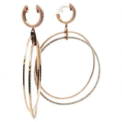 18kt Rose Gold and Diamond Drop Hoop Earrings