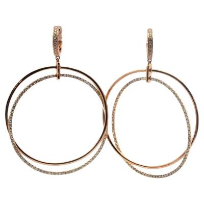 18kt Rose Gold and Diamond Drop Hoop Earrings