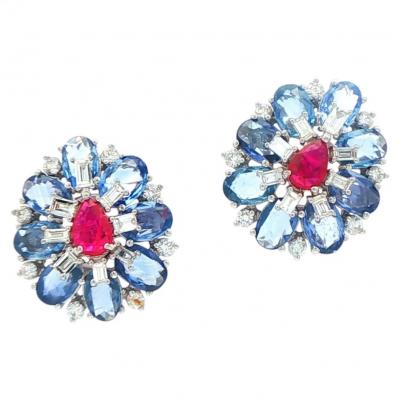 18kt White Gold Sapphire and Ruby Earrings