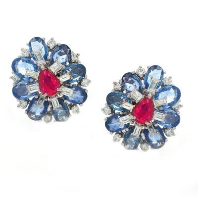 18kt White Gold Sapphire and Ruby Earrings
