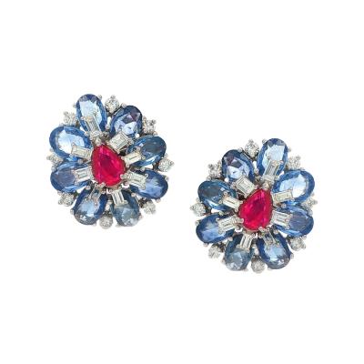 18kt White Gold Sapphire and Ruby Earrings