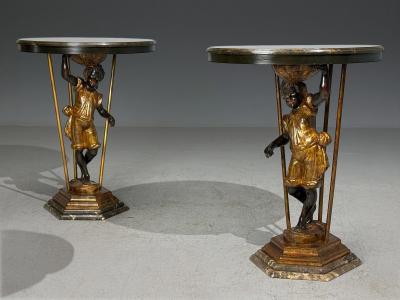 18th 19th c Italian Venetian Blackamoor Gueridons Opposing Figures Marble