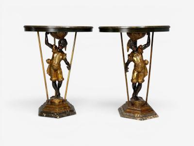 18th 19th c Italian Venetian Blackamoor Gueridons Opposing Figures Marble