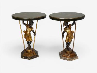 18th 19th c Italian Venetian Blackamoor Gueridons Opposing Figures Marble