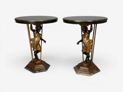 18th 19th c Italian Venetian Blackamoor Gueridons Opposing Figures Marble