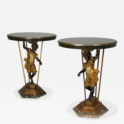 18th 19th c Italian Venetian Blackamoor Gueridons Opposing Figures Marble