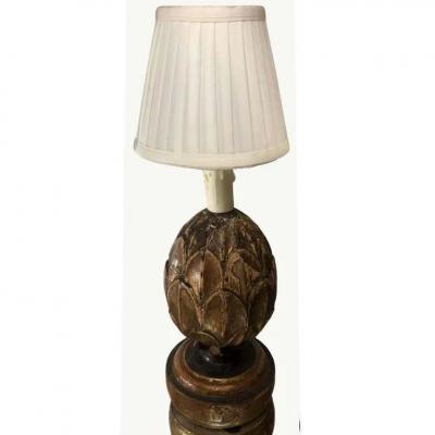 18th C Antique Italian Petite Gilt Wood Finial Lamp