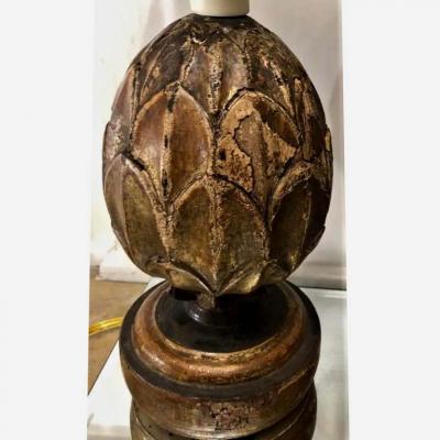 18th C Antique Italian Petite Gilt Wood Finial Lamp