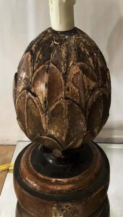 18th C Antique Italian Petite Gilt Wood Finial Lamp