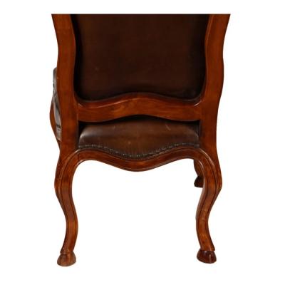 18th C Carved Walnut Leather Side or Desk Chair