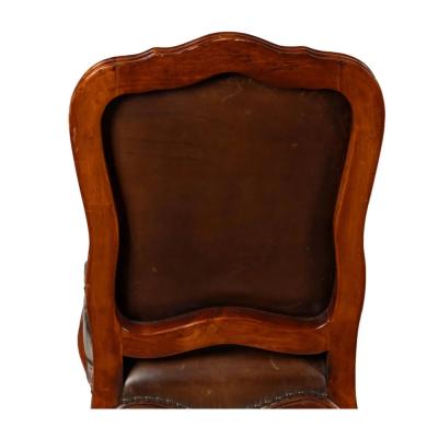 18th C Carved Walnut Leather Side or Desk Chair