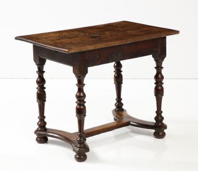 18th C French Walnut Table with Beautifully Executed Stretcher and Patina