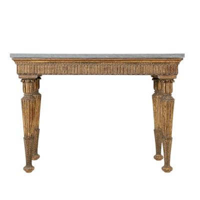 18th C Italian Neoclassical Gilt Wood Console with a Gray Marble top