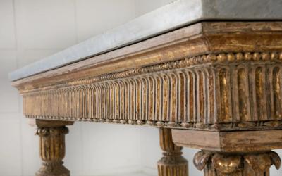 18th C Italian Neoclassical Gilt Wood Console with a Gray Marble top