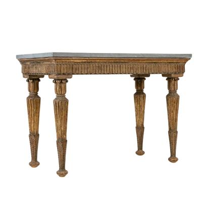 18th C Italian Neoclassical Gilt Wood Console with a Gray Marble top