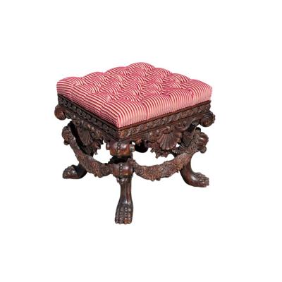 18th C Style Carved Italian Walnut Footstool Ottoman Bench