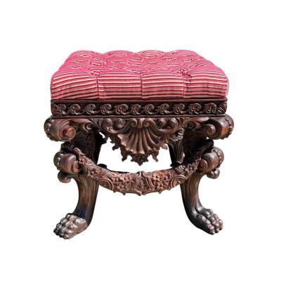 18th C Style Carved Italian Walnut Footstool Ottoman Bench