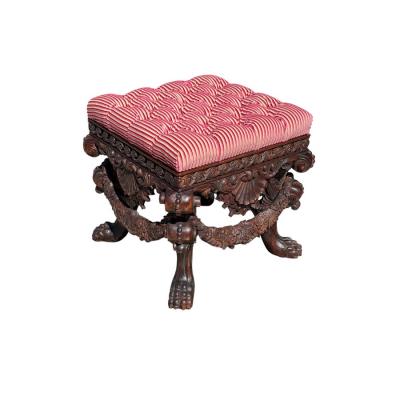 18th C Style Carved Italian Walnut Footstool Ottoman Bench