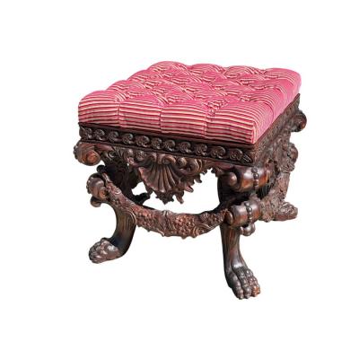 18th C Style Carved Italian Walnut Footstool Ottoman Bench
