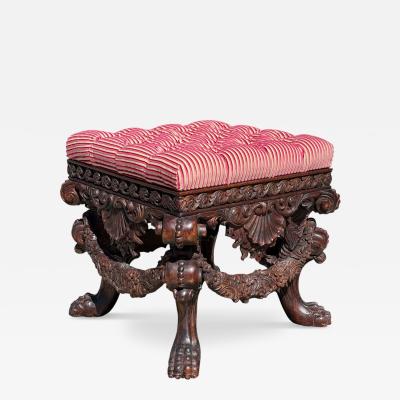 18th C Style Carved Italian Walnut Footstool Ottoman Bench