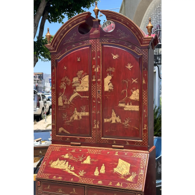 18th C Style George I Red Chinoiserie Decorated Secretary Desk by Burton Ching