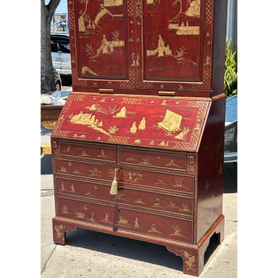 18th C Style George I Red Chinoiserie Decorated Secretary Desk by Burton Ching