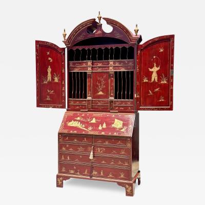 18th C Style George I Red Chinoiserie Decorated Secretary Desk by Burton Ching
