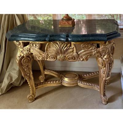 18th C Style Giltwood Rococo Marble Top Console Table