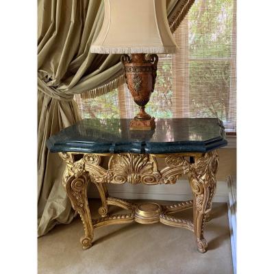 18th C Style Giltwood Rococo Marble Top Console Table