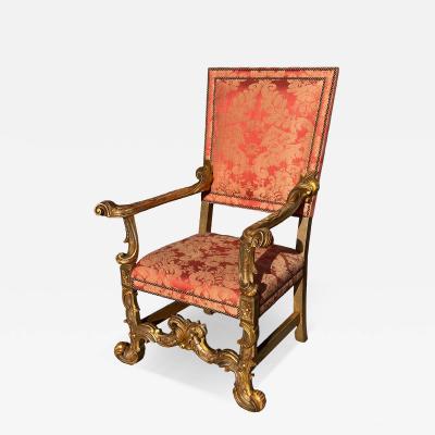 18th C Style Hendrix Allardyce Braga Spanish Colonial Giltwood Throne Chair