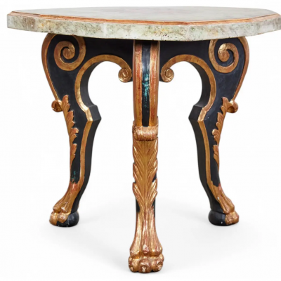 18th C Style Italian Baroque Polychrome Parcel Gilt Baroque Center Table
