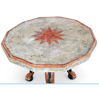 18th C Style Italian Baroque Polychrome Parcel Gilt Baroque Center Table