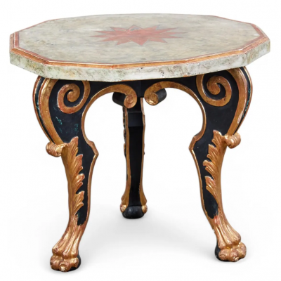 18th C Style Italian Baroque Polychrome Parcel Gilt Baroque Center Table
