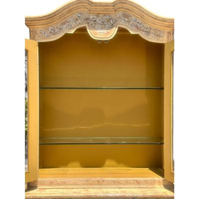 18th C Style Paint Decorated French Country Showcase China Display Cabinet