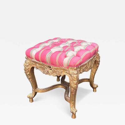 18th C Style Thomas Morgan Giltwood Bench Ottoman Tufted Silk Scalamandre