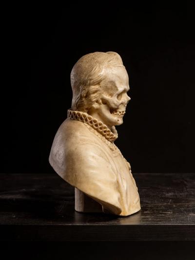 18th C Vanitas Memento Mori Bust carved in marble Italy
