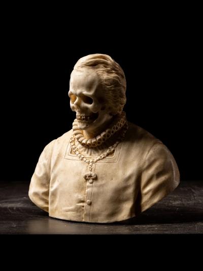 18th C Vanitas Memento Mori Bust carved in marble Italy