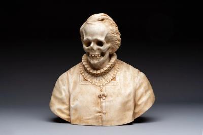 18th C Vanitas Memento Mori Bust carved in marble Italy