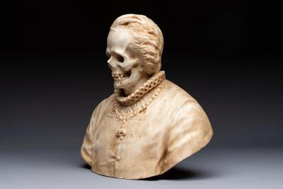 18th C Vanitas Memento Mori Bust carved in marble Italy