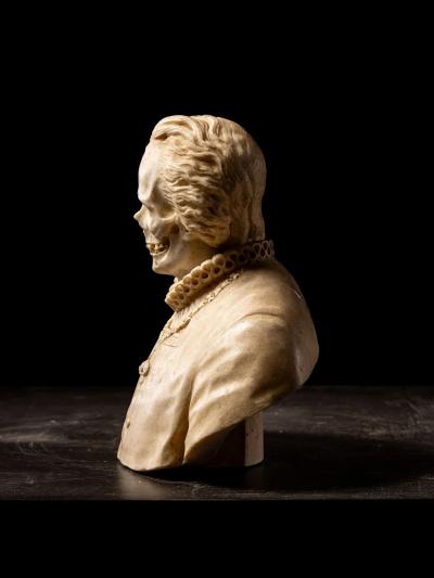 18th C Vanitas Memento Mori Bust carved in marble Italy