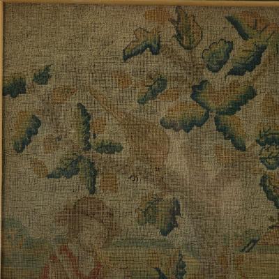 18th Century 1732 Petit Point Embroidery Picture of Lady Gent