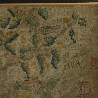 18th Century 1732 Petit Point Embroidery Picture of Lady Gent