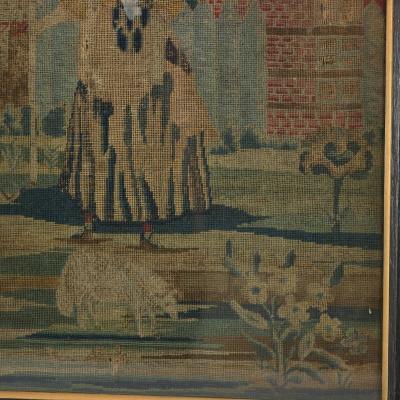 18th Century 1732 Petit Point Embroidery Picture of Lady Gent