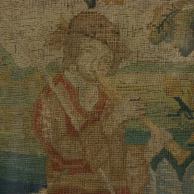 18th Century 1732 Petit Point Embroidery Picture of Lady Gent