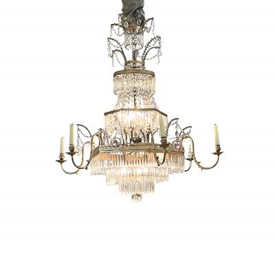 18th Century Austrian Neoclassical Gilt bronze and Crystal Six arm Chandelier