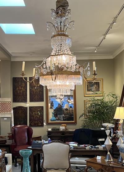 18th Century Austrian Neoclassical Gilt bronze and Crystal Six arm Chandelier