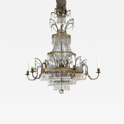 18th Century Austrian Neoclassical Gilt bronze and Crystal Six arm Chandelier