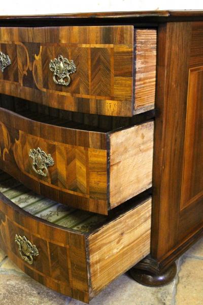 18th Century Baroque Chest Of Drawers With Marquetry Works Austria circa 1770
