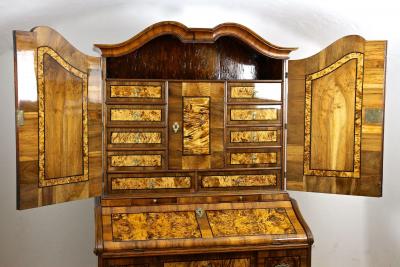 18th Century Baroque Secretaire Writing Cabinet Nutwood Germany ca 1770